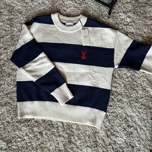 AMI blue and white striped sweater